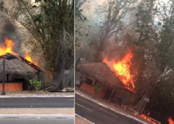 URGENTE! Incêndio atinge quiosque em frente ao Riverside Shopping em Teresina